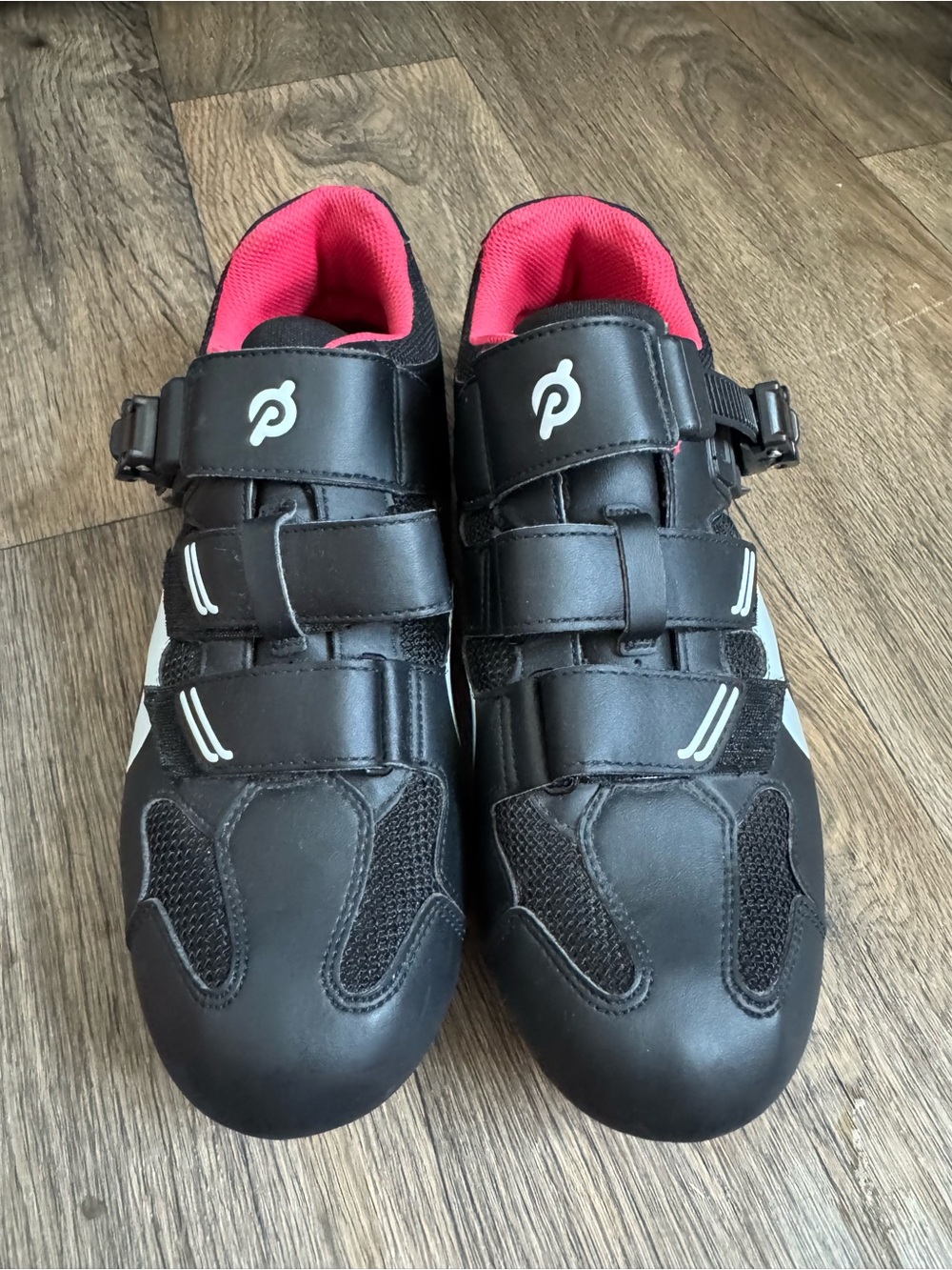 Peloton Cycling Shoes 3-Bolt Hook & Loop Straps Black/Red/White EU 42